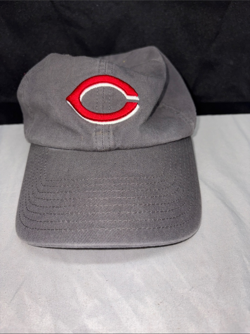 Gray Baseball Cap with Red Emblem